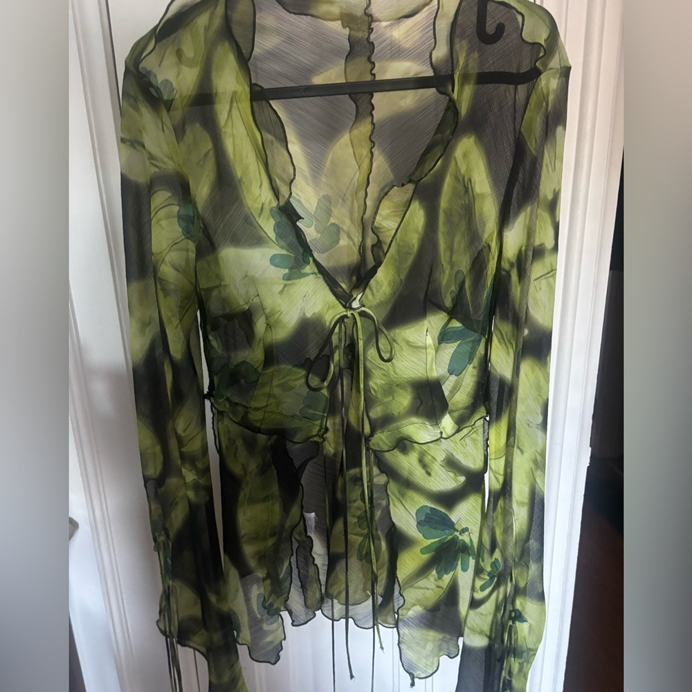 Mango Sheer Green Blouse